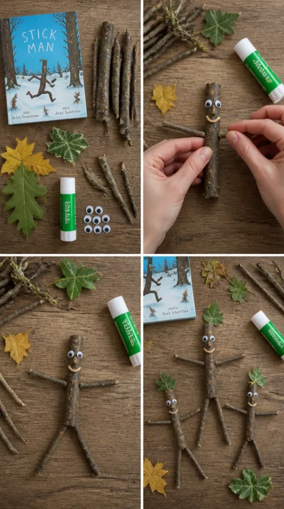 Child crafting a Twig Stick Man from natural materials