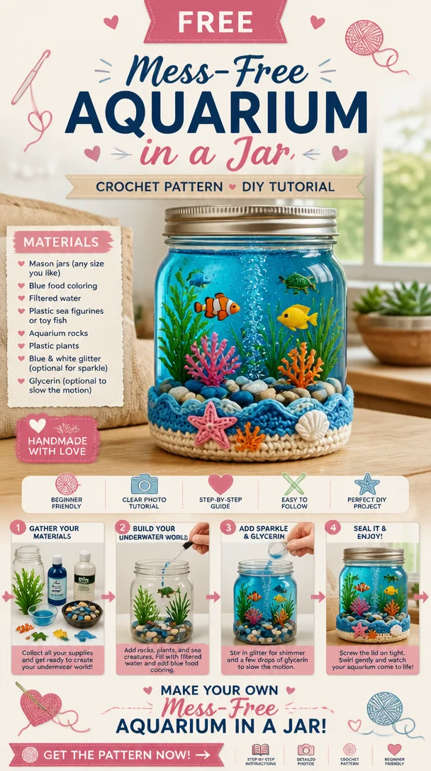 Mess-free aquarium in a jar with colorful aquatic plants and fish