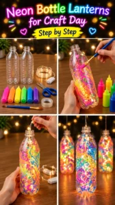 Neon Bottle Lanterns for Craft Day