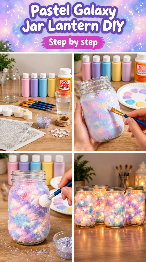 Pastel galaxy jar lantern DIY project for home decor