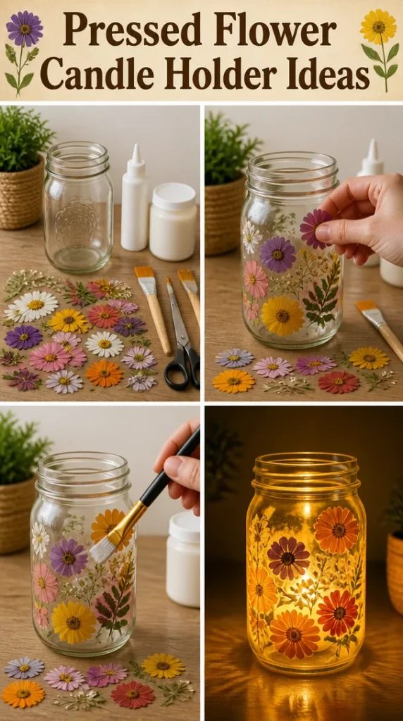 Beautiful pressed flower candle holder with vibrant botanical designs.