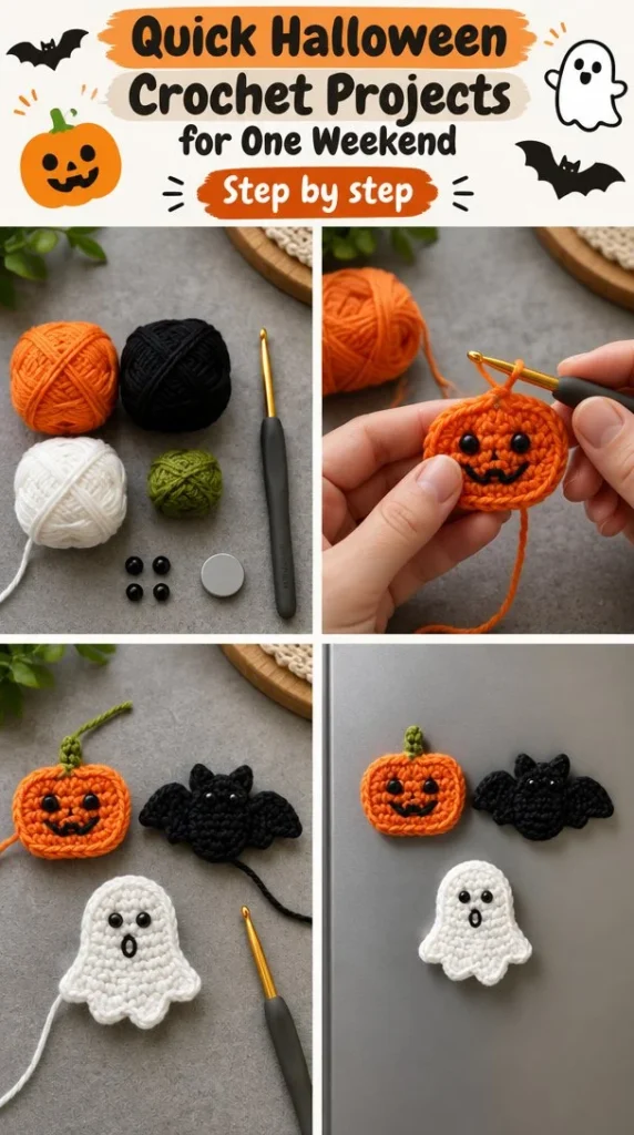 Halloween crochet projects including spooky decorations and creative gifts.