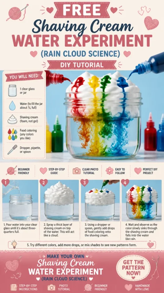 Child conducting the Shaving Cream Water Experiment to create a rain cloud effect.