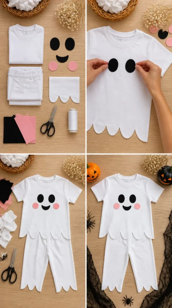 Kids wearing simple DIY Halloween costumes, showcasing creativity and fun.