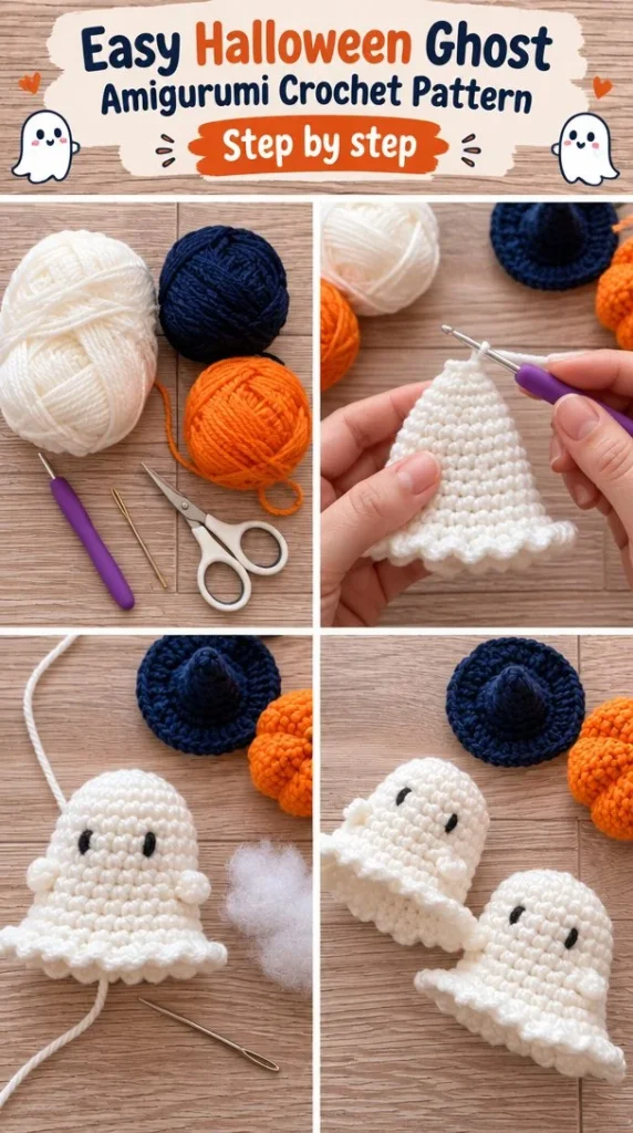 Simple Halloween ghost amigurumi crochet pattern for festive decorations