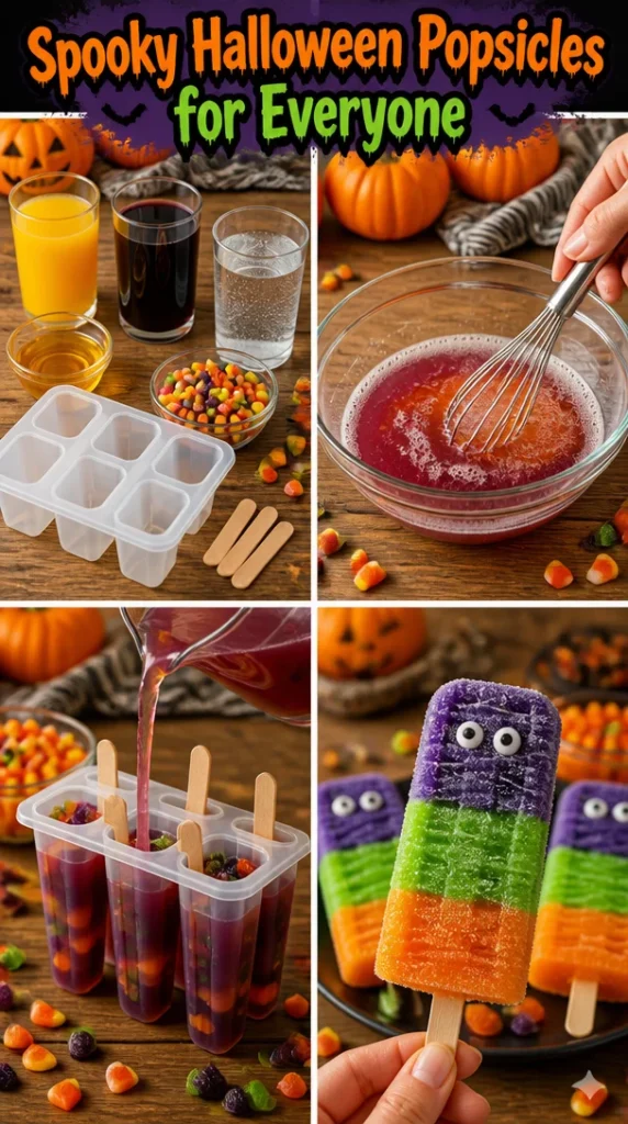 Colorful spooky Halloween popsicles in seasonal shapes and designs