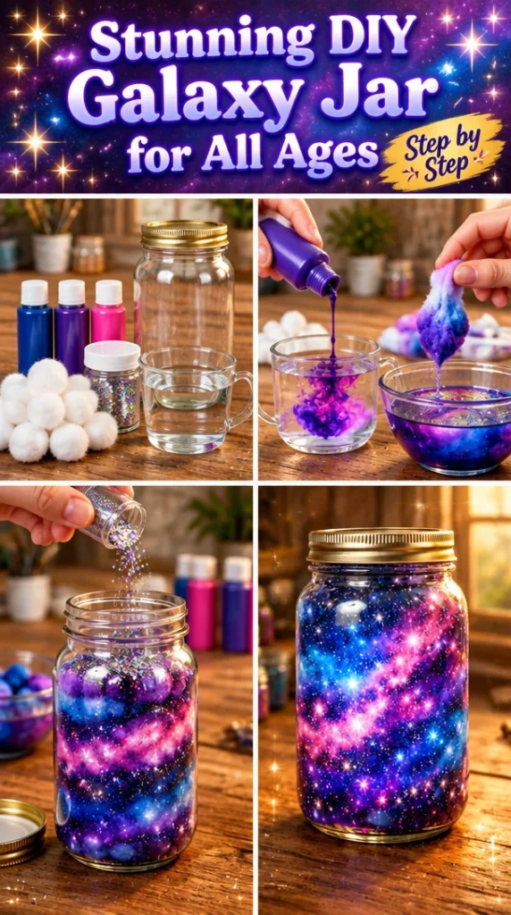 Colorful DIY Galaxy Jar project showcasing vibrant stars and space effects