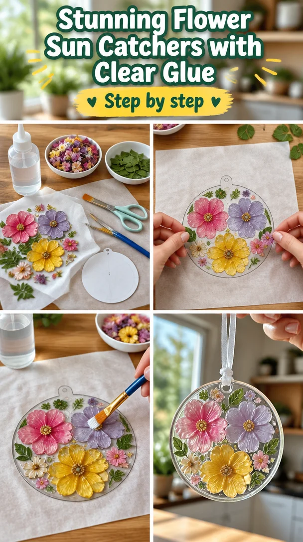 Stunning Flower Sun Catchers with Clear Glue