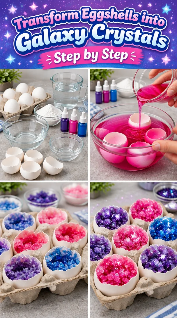 Eggshells transformed into beautiful Galaxy Crystals