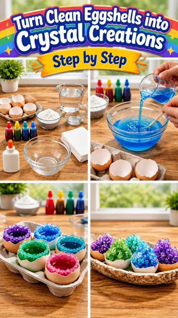 Creative crystal creations made from transformed clean eggshells