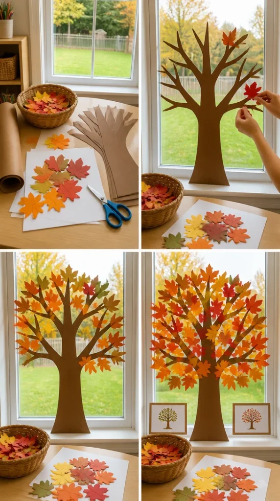 Beautiful autumn tree window decoration displaying fall colors