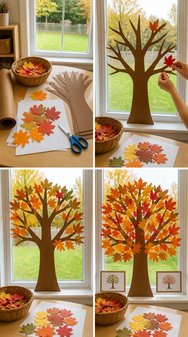 Beautiful autumn tree window decoration displaying fall colors