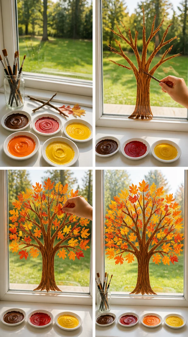 Beautiful autumn art design displayed in a window