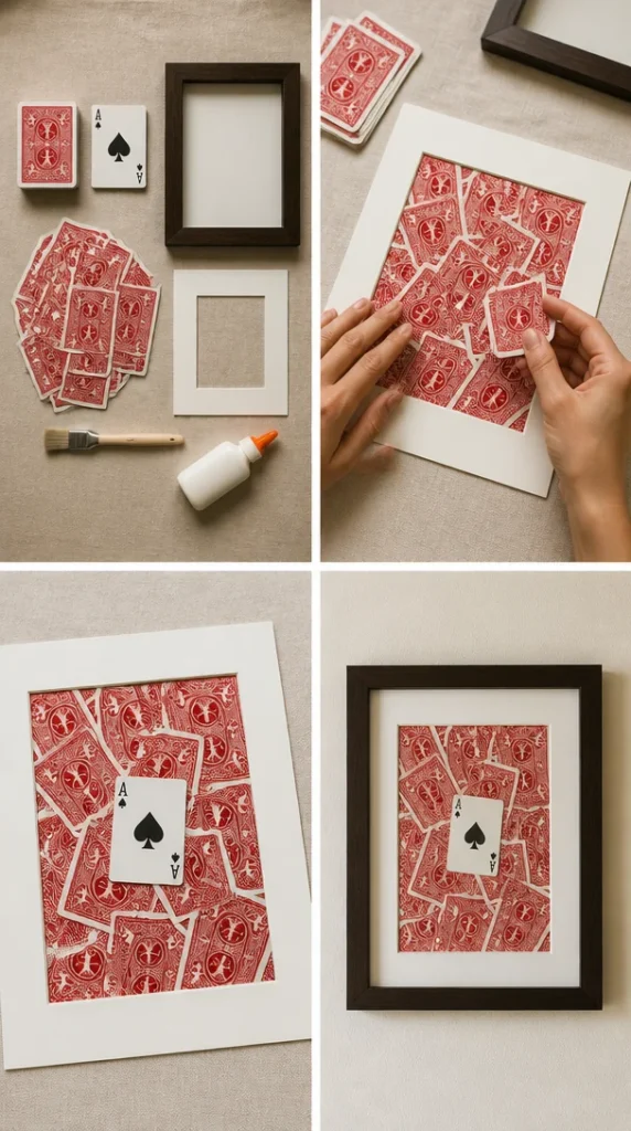 Creative luxe decor using transformed playing cards as elegant home accents.