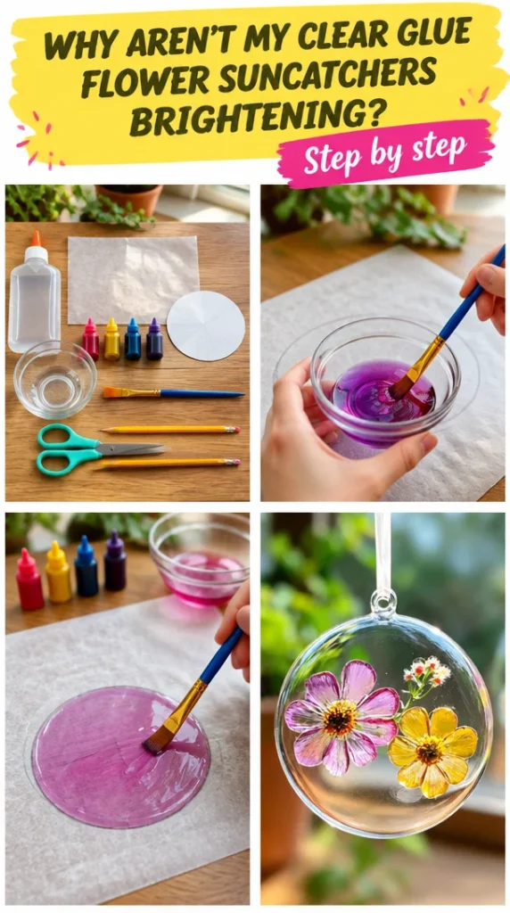 Bright clear glue suncatchers displaying vibrant colors in sunlight