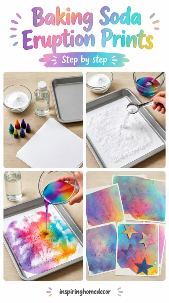 Baking soda eruption prints showcasing colorful patterns and textures.