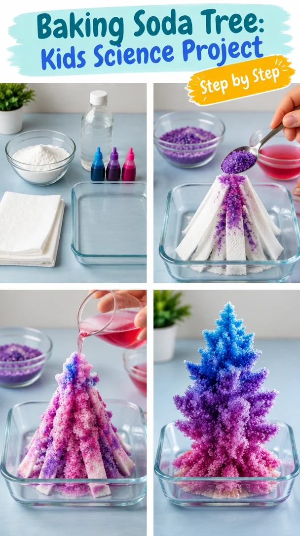 Kid performing Baking Soda Tree science project experiment