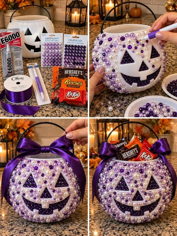 Bedazzled Pearl & Rhinestone Pumpkin Bucket

This glamorous Halloween bucket is covered with sparkling rhinestones, iridescent pearls, and satin bows, making it perfect for trick-or-treating or festiv...