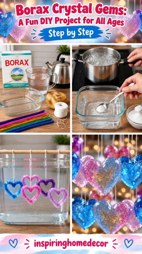 Colorful Borax crystal gems created in a fun DIY project for all ages