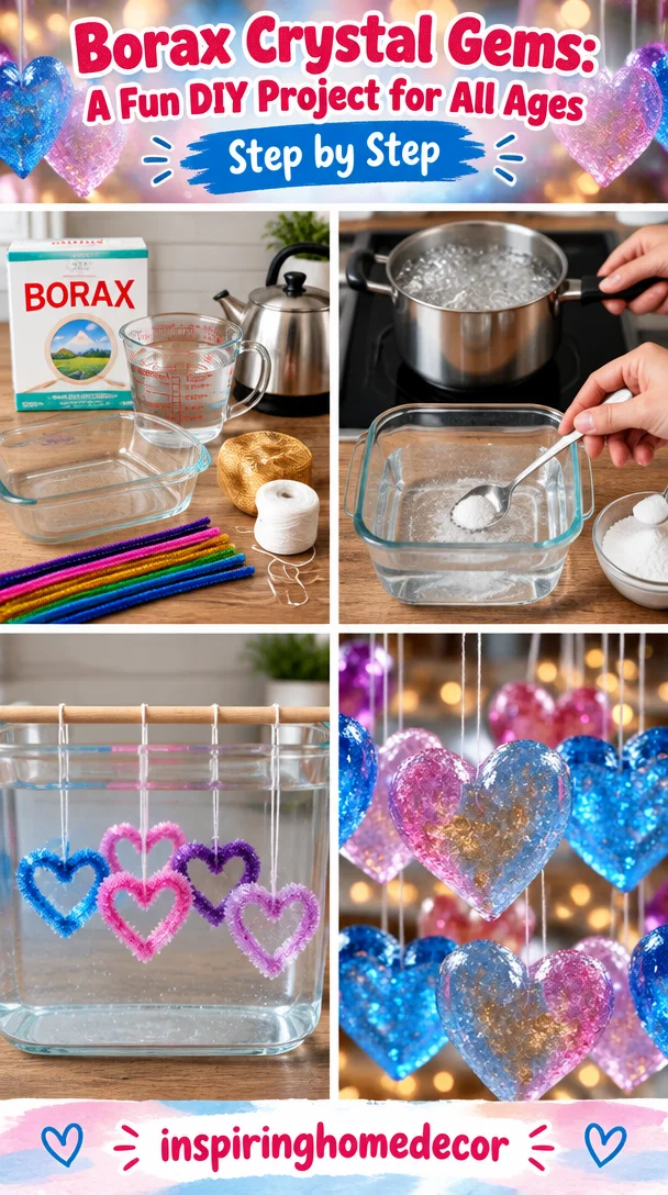 Colorful Borax crystal gems created in a fun DIY project for all ages