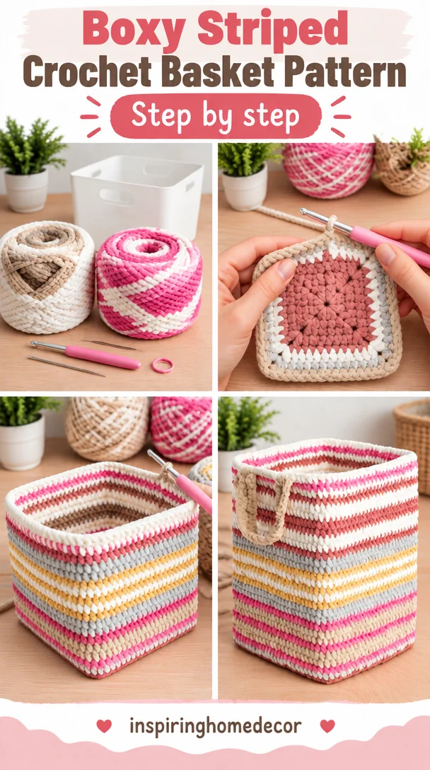 Crochet Boxy Striped Basket Pattern
