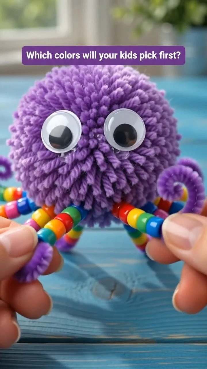 Bright beads and curled tentacles give this handmade octopus plenty of playful texture and personality.