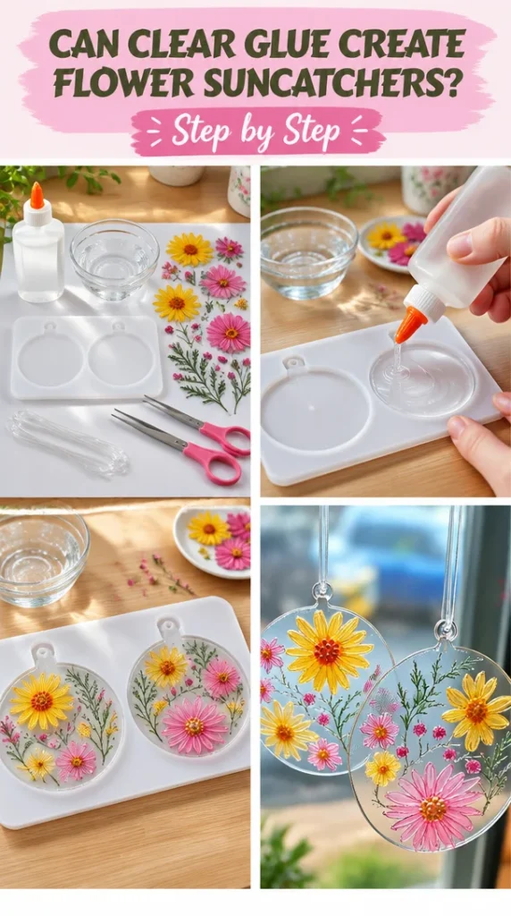 Flower suncatchers made with clear glue to enhance natural light