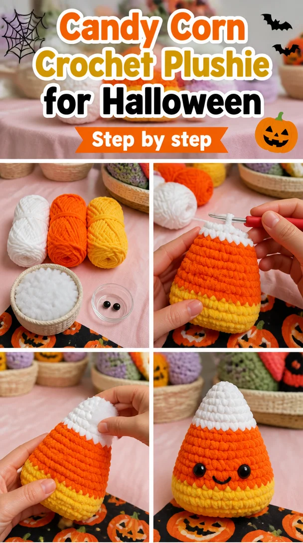 Candy Corn Crochet Plushie for Halloween