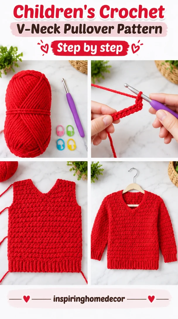 Children's crochet V-neck pullover pattern tutorial