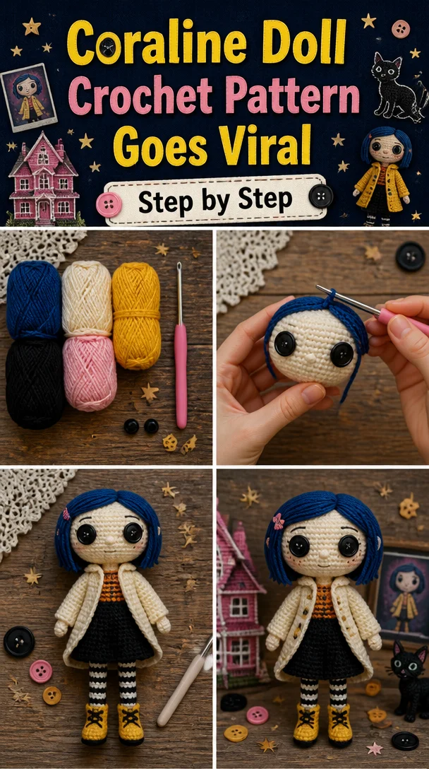 Coraline doll crochet pattern (tiktok viral)