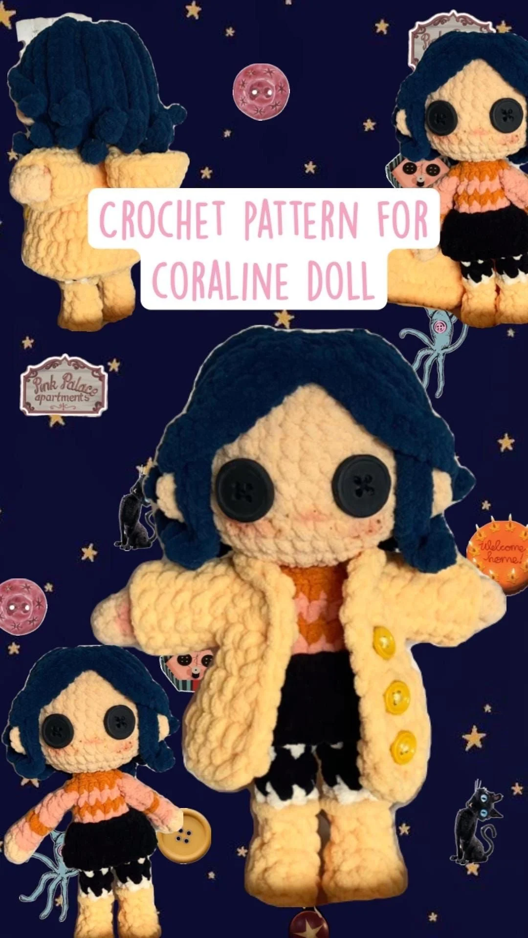 Coraline doll crochet pattern (tiktok viral)
