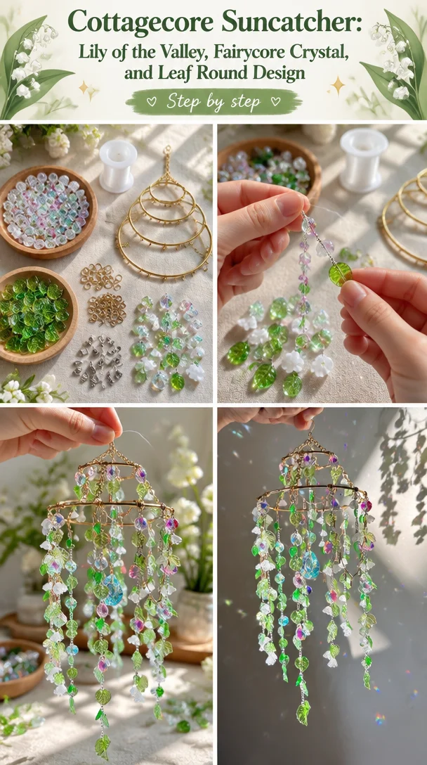 Cottagecore suncatcher, Lily of the valley suncatcher, fairycore crystal suncatcher, leaf suncatcher round
