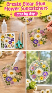 Create Clear Glue Flower Suncatchers