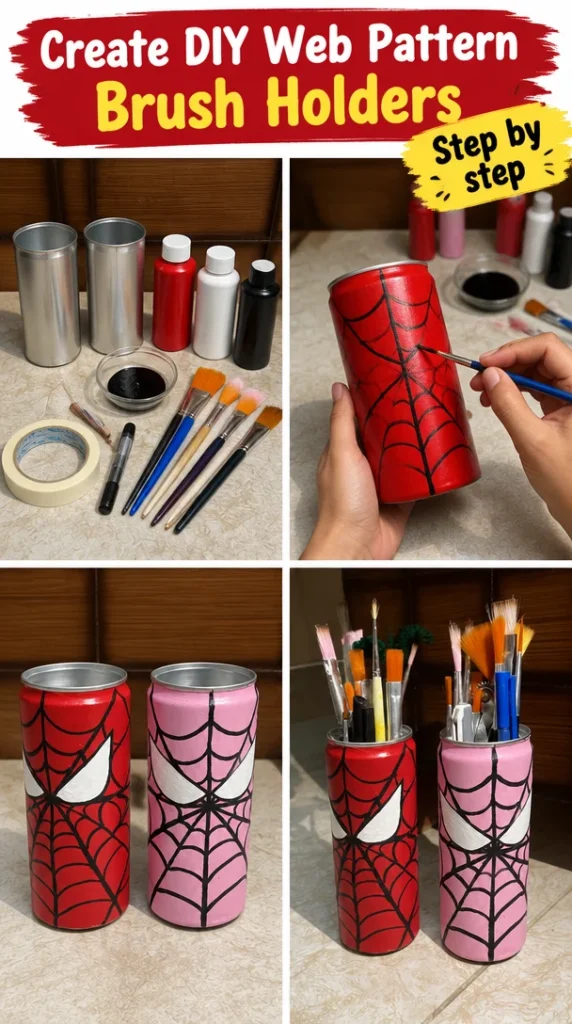 DIY Spider-Man brush holders for kids and craft enthusiasts
