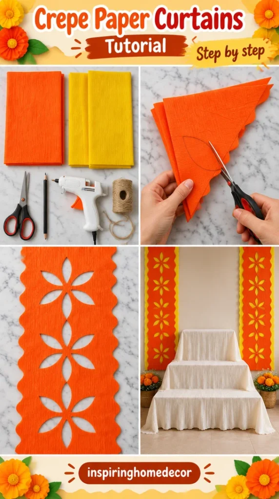 DIY crepe paper curtains tutorial for vibrant home decor