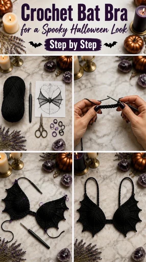 Crochet bat bra design perfect for Halloween costumes
