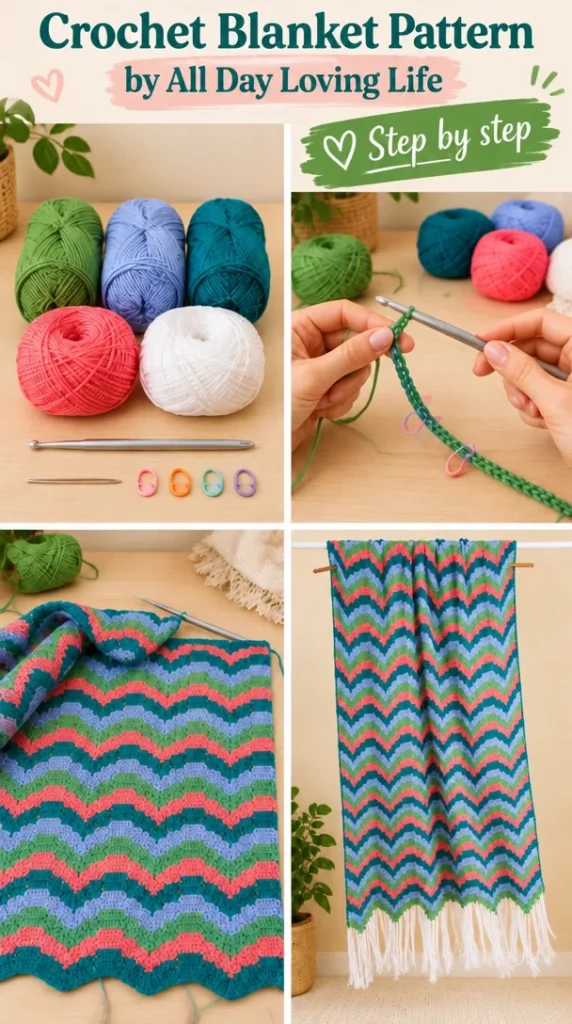 Cozy crochet blanket pattern by All Day Loving Life for handmade home decor