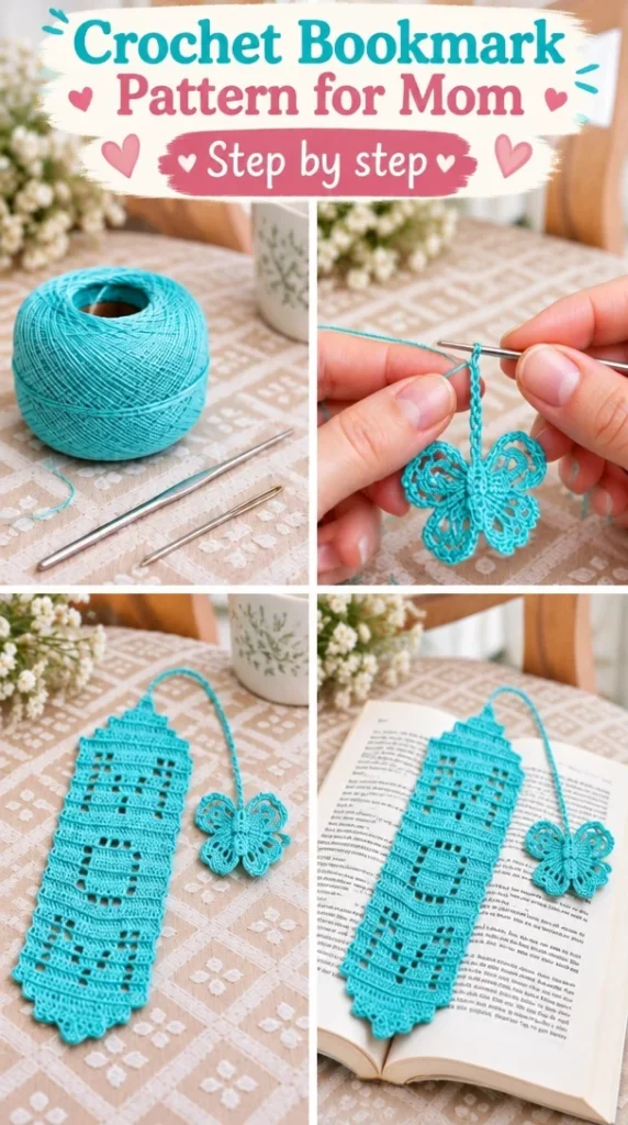 Colorful crochet bookmark made as a thoughtful gift for mom