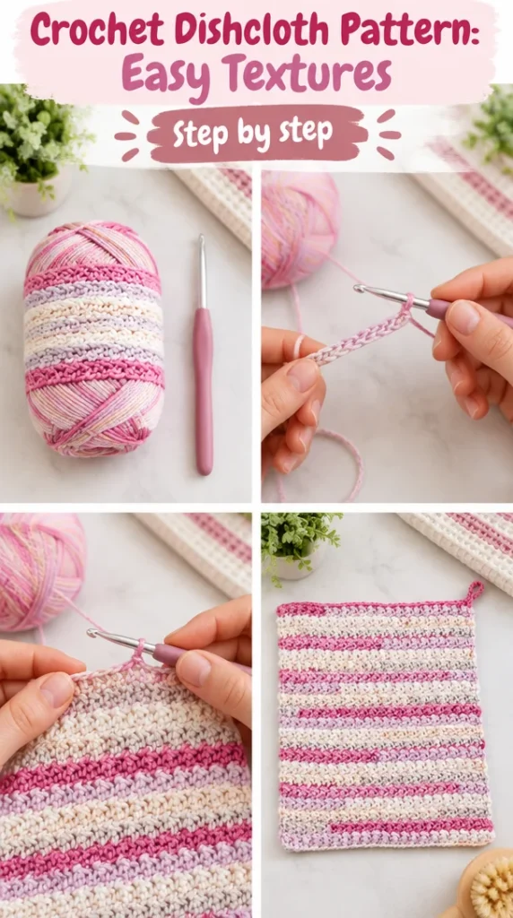 Handmade crochet dishcloth featuring easy textured patterns for kitchen use.