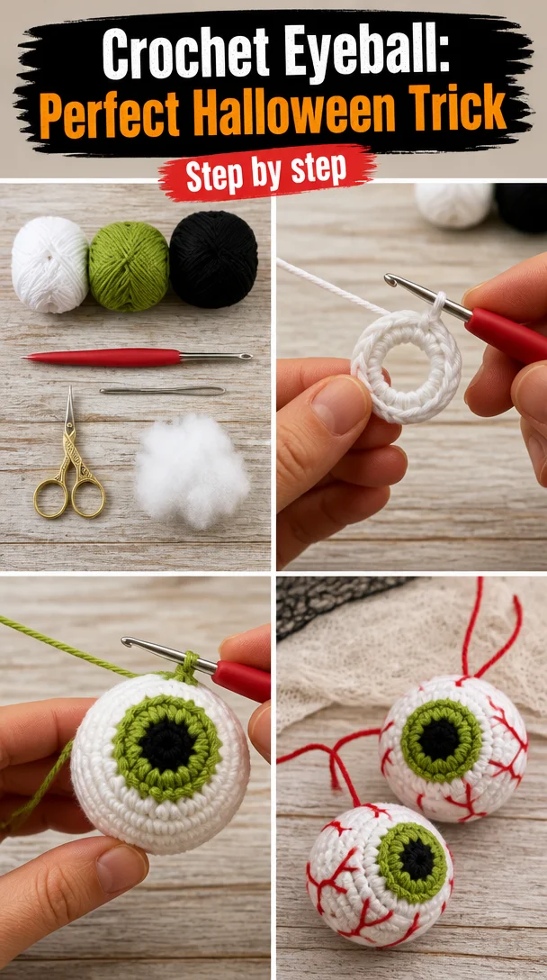 Crochet eyeball decoration for Halloween projects