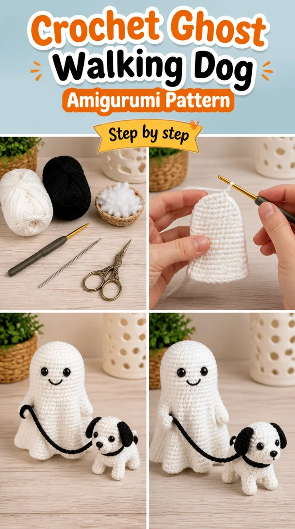 Crochet Ghost Walking Dog Amigurumi pattern demonstration