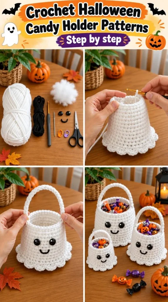 Handcrafted Crochet Halloween Candy Holder for trick-or-treating