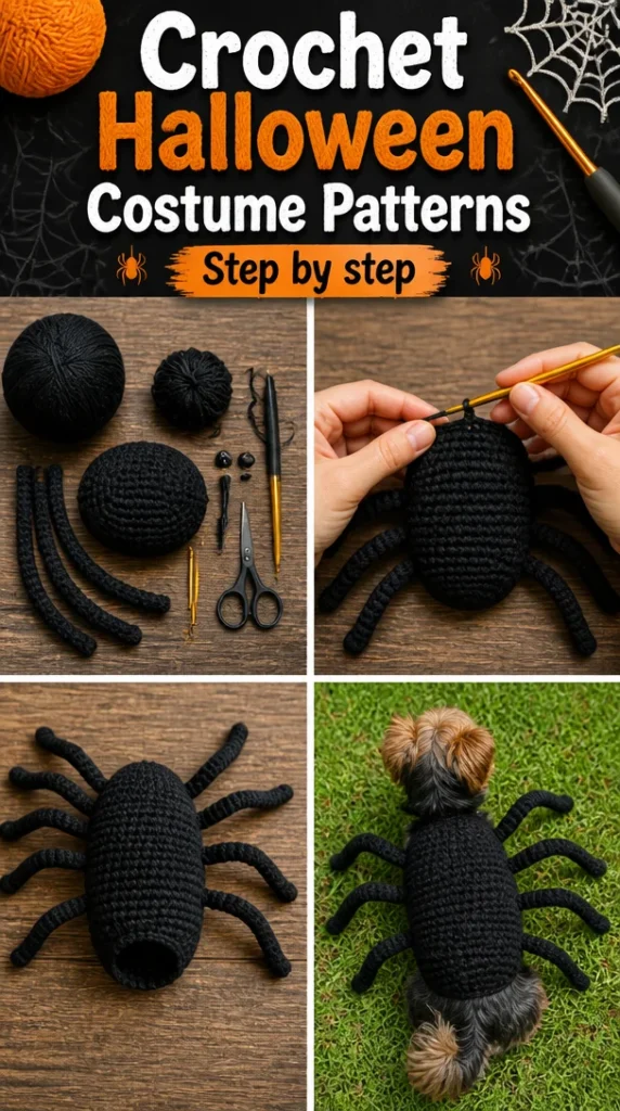 Colorful crochet Halloween costume patterns for creative DIY projects.