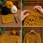Crochet Halloween Sweater with Skulls and Cones