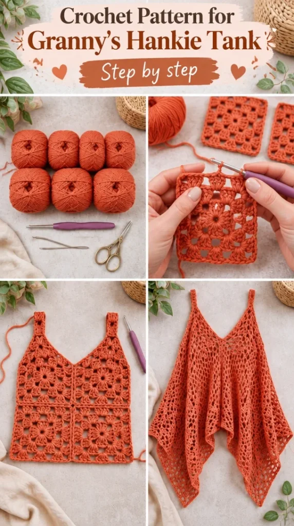 Crochet pattern design for Granny's Hankie Tank summer top