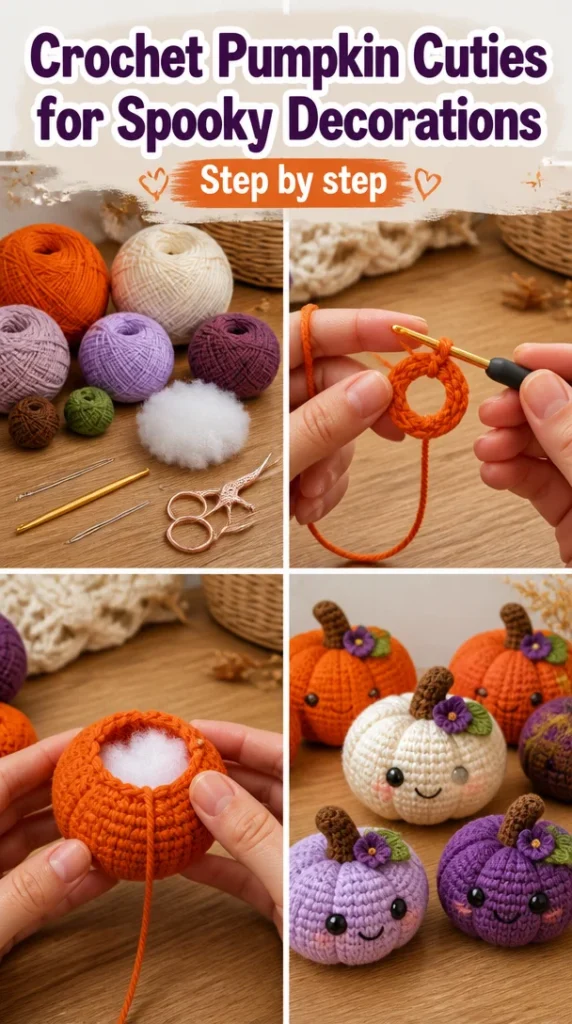 Handmade crochet pumpkin cuties for Halloween decorations