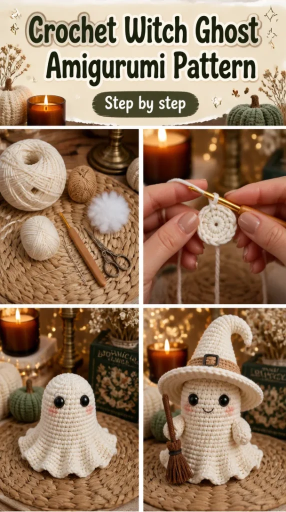 Crochet Amigurumi Witch Ghost pattern with detailed instructions and cute design