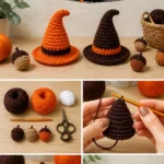 Crocheted Witch Hat Pattern in Brown and Orange