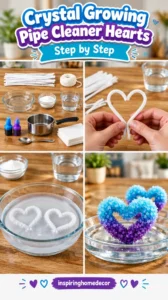 Crystal Growing Pipe Cleaner Hearts