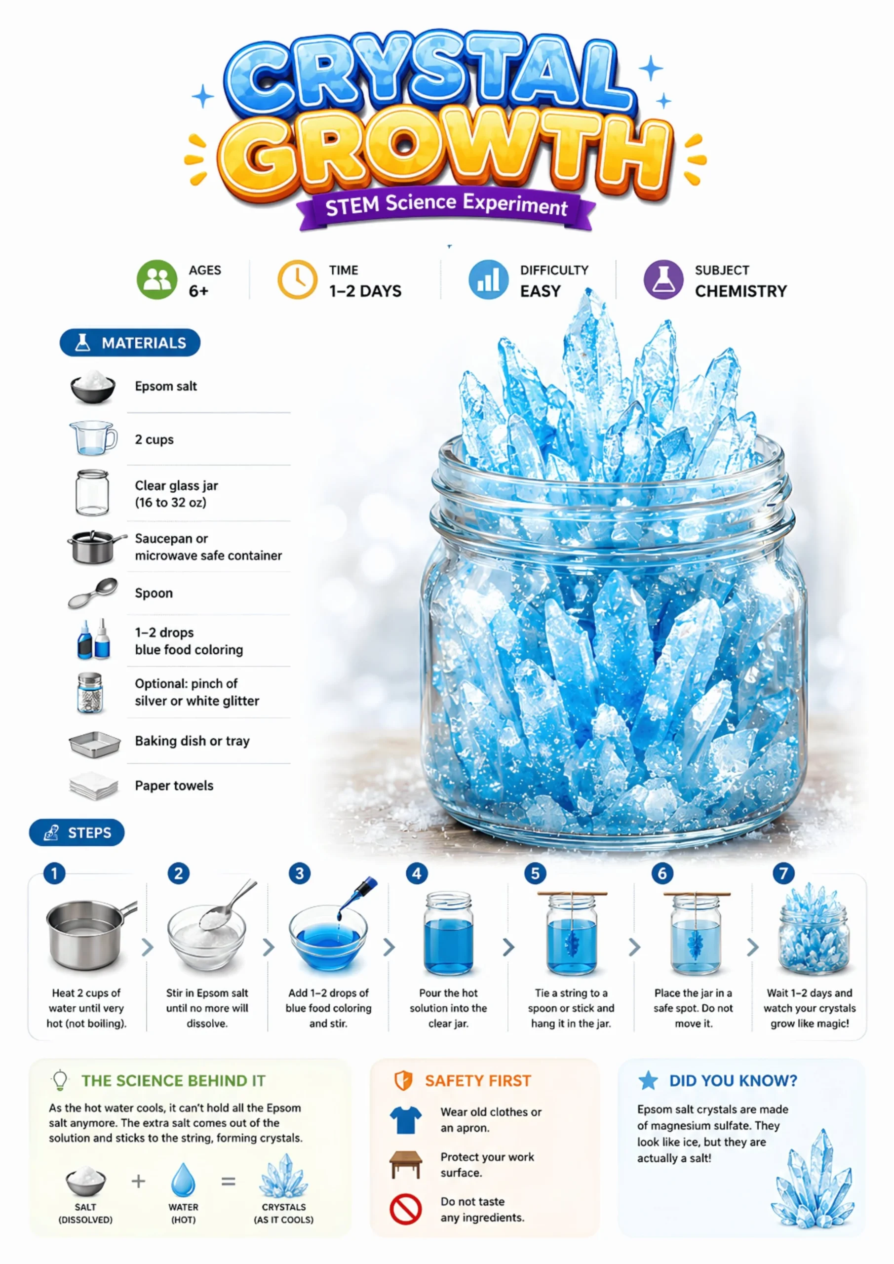 Crystal Growth STEM Science Printable | Grow Beautiful Crystals Experiment | Kids Chemistry Activity